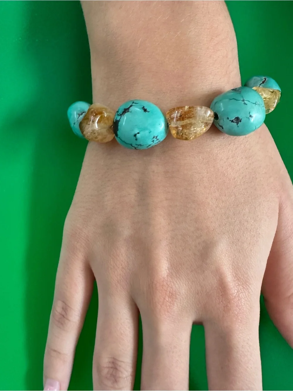 Sterling silver Turquoise and Real Jade Bead Stretch Bracelet